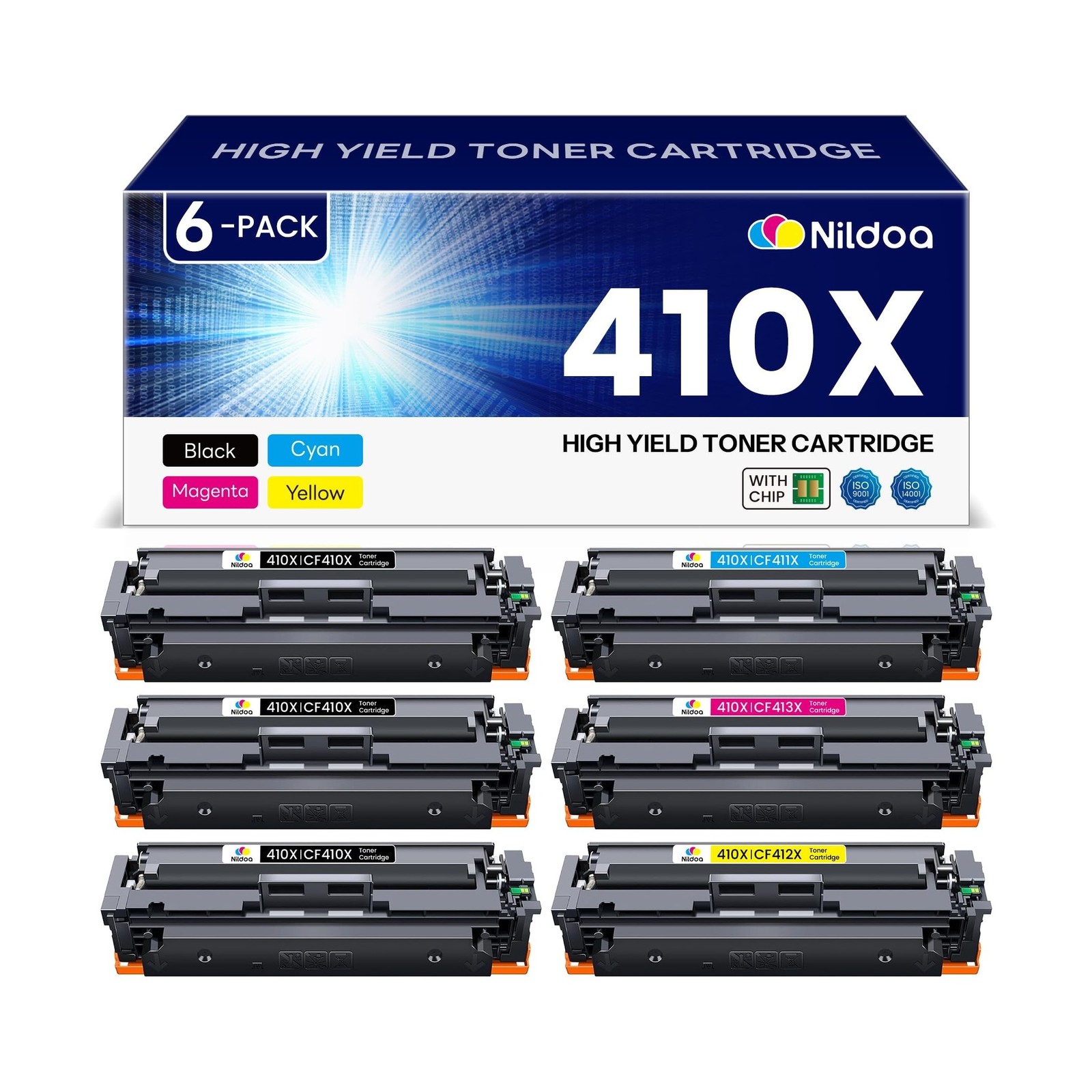 6 Pack 410X Toner Cartridges High Yield Replacement for HP 410X CF410X CF411X...