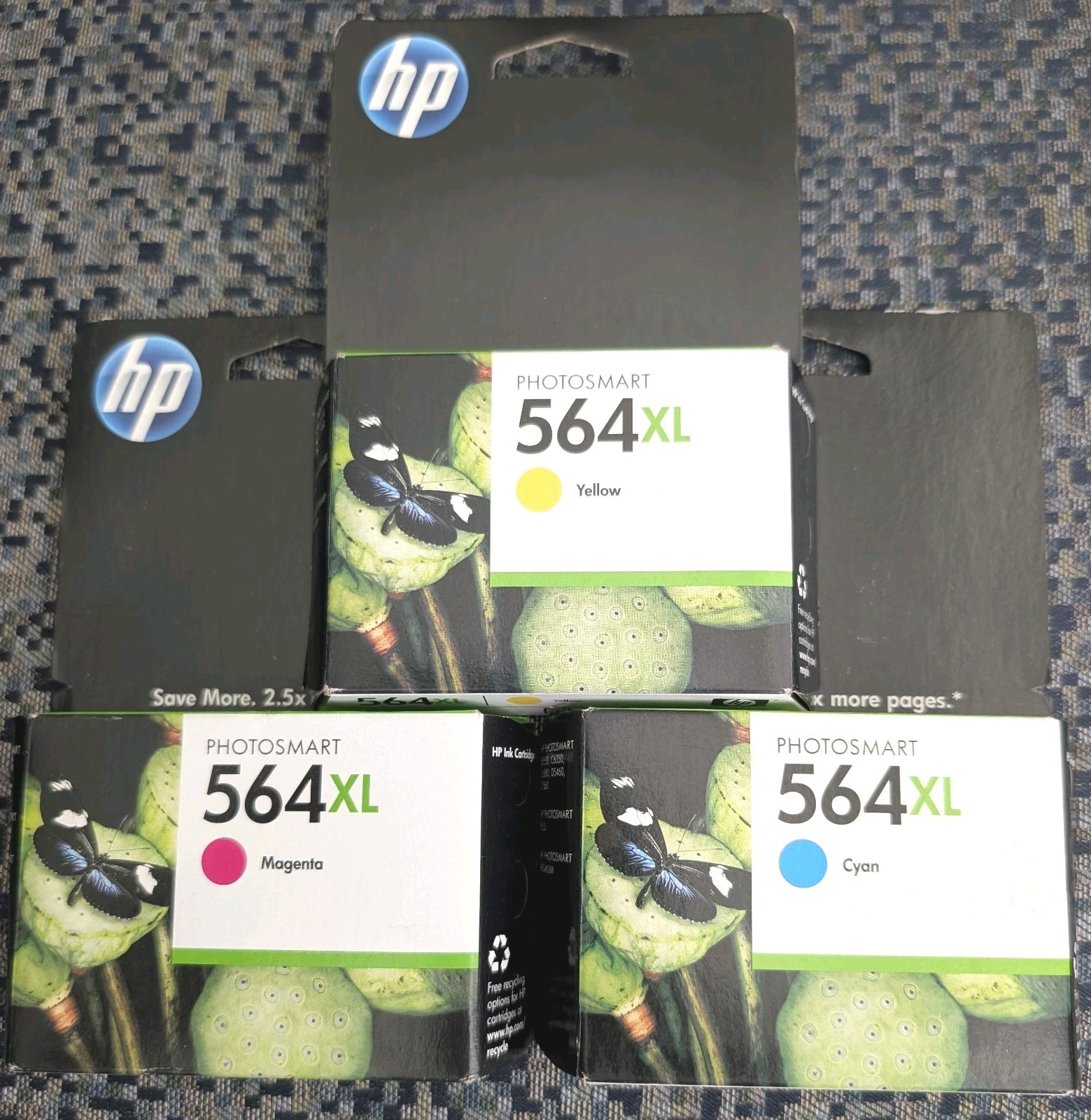 Genuine HP 564XL High Yield Ink Cartridge Lot Yellow, Magenta, Cyan (Exp 2012)