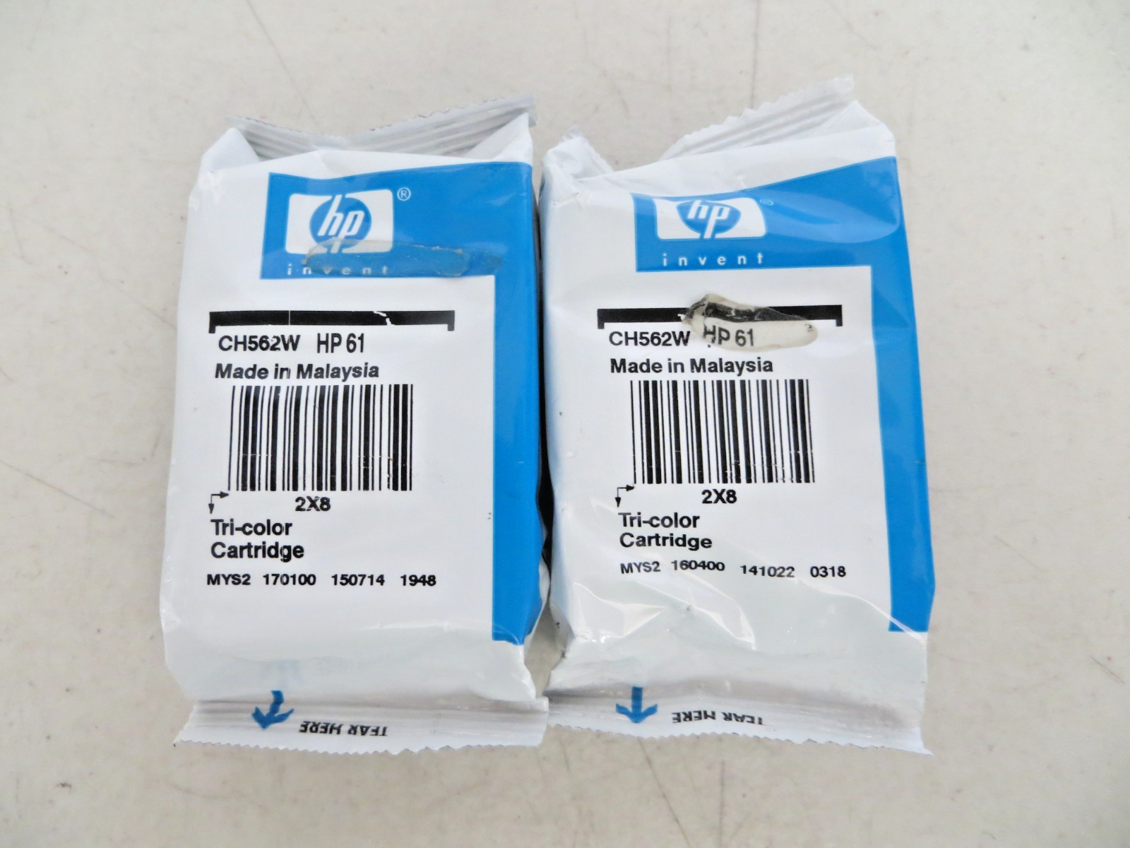 NEW TWO PACK OEM GENUINE HP 61 TRI COLOR INK CARTRIDGES