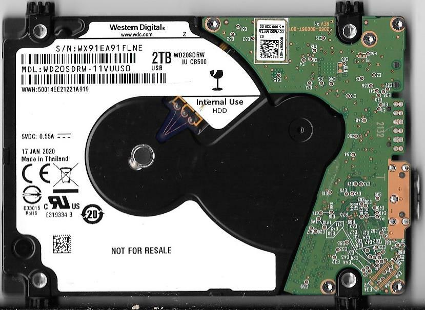 Western Digital WD20SDRW-11VUUS0 2TB USB 3.0 Hard Drive  WX91  JAN 2020