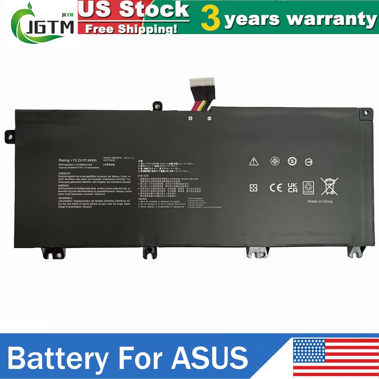B41N1711 Battery For Asus TUF Gaming FX705 FX705DU FX705DY FX705DT Series 64Wh
