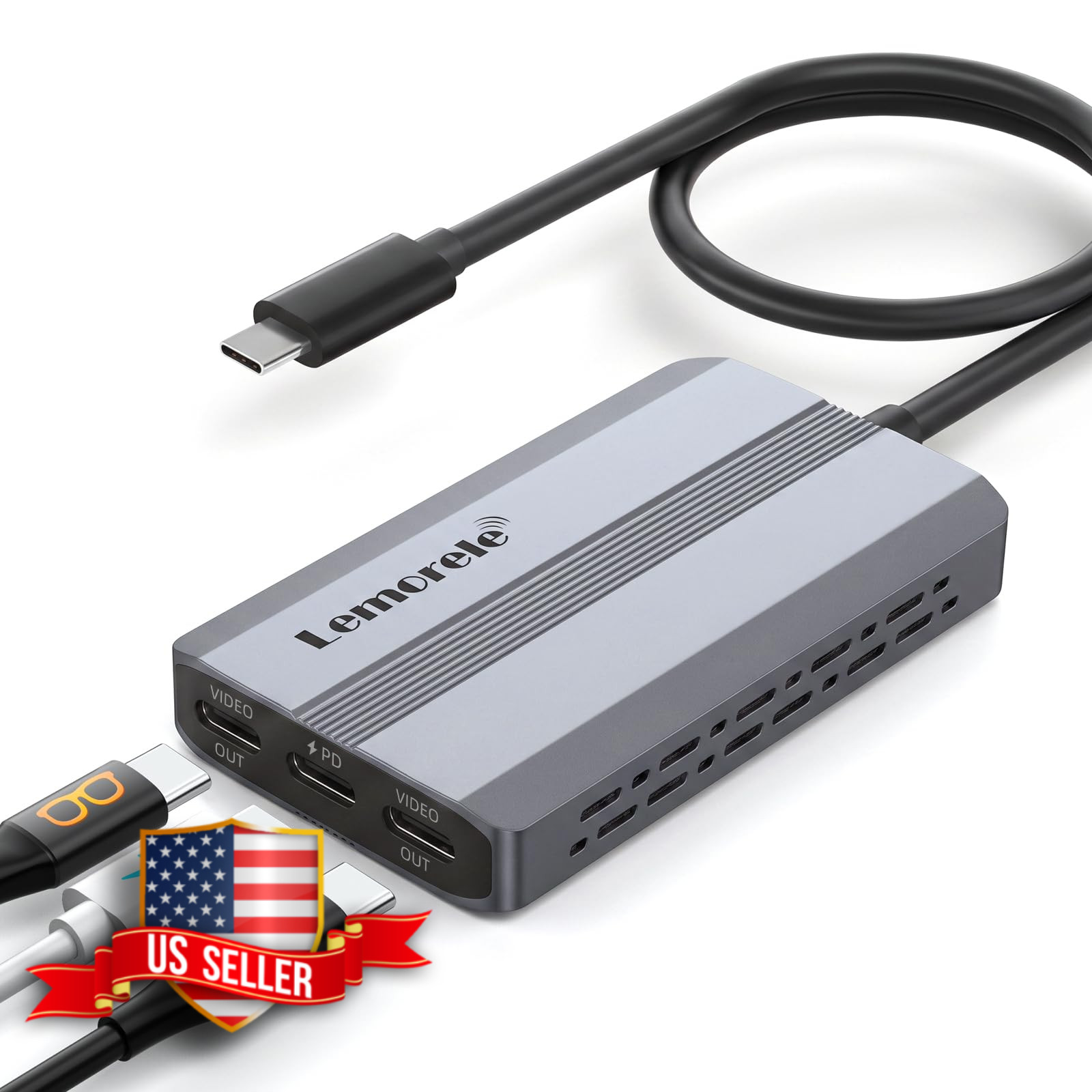 Lemorele USB-C Video Splitter Dual USB-C Output 4K 60Hz 100W PD
