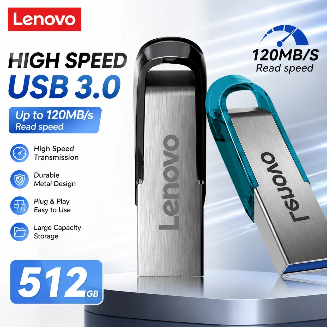 Lenovo 128GB USB Drive Flash Mini Metal Pen Drive 64GB USB Flash Drive 32GB Silv