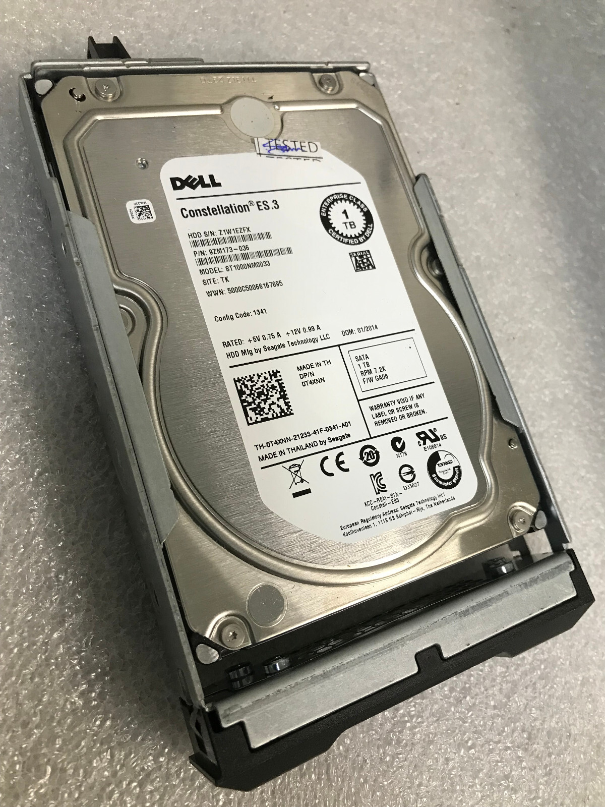 Dell ST1000NM0033 P/N9ZM173-036 , 0T4XNN SATA 1TB 3.5" W/ Tray
