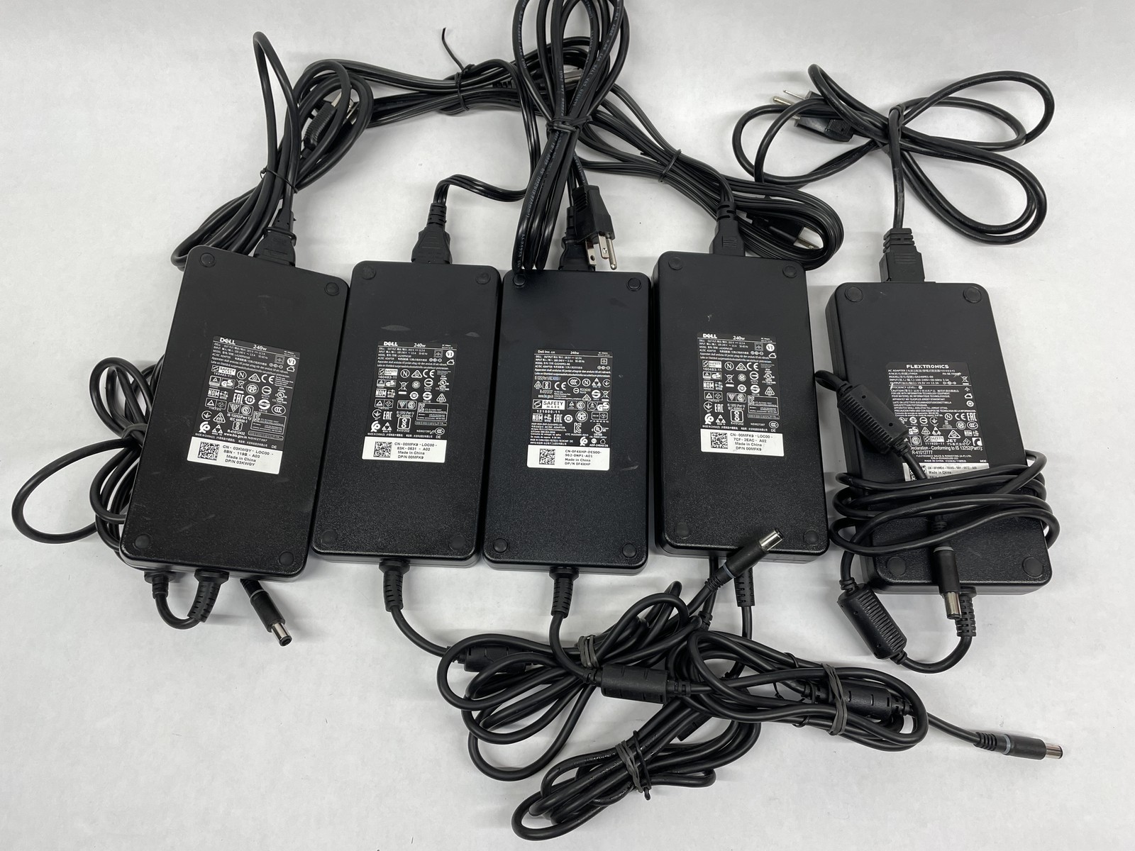 Lot of 5 Dell OEM 240W 7.4mm 19.5V 12.3A Big Barrel AC Adapters Mixed Models