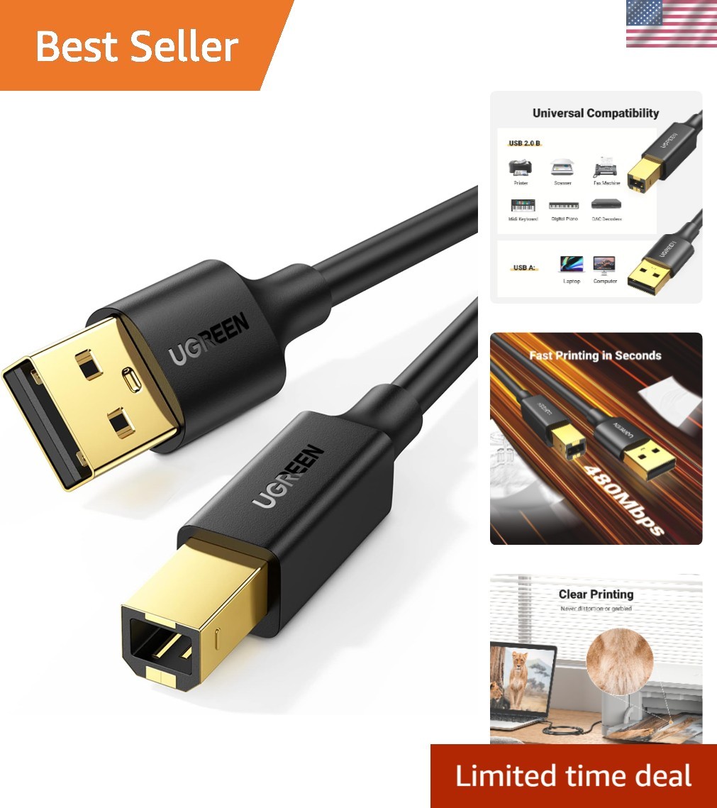 Brand New USB A to USB B Printer Cable 5ft - High-Speed for HP, Canon, Brothe...