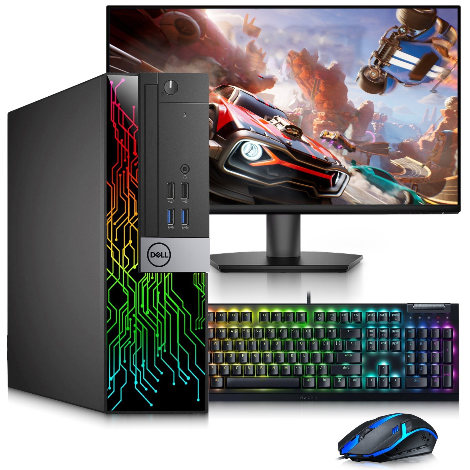 Dell 3040 RGB Gaming PC i5-6th 16GB 1TB SSD HDD 24” LED AMD RX-550 RGB-KB&M W11