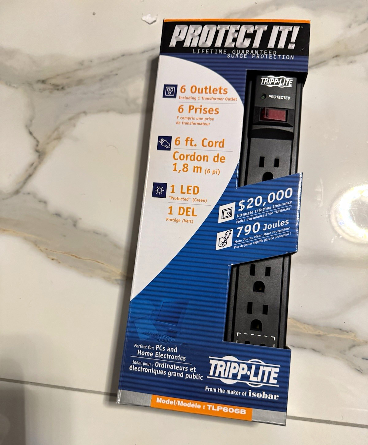Tripp Lite TLP606B Surge Protector Power Strip, 6 Outlets, 6ft, 790J, 120V
