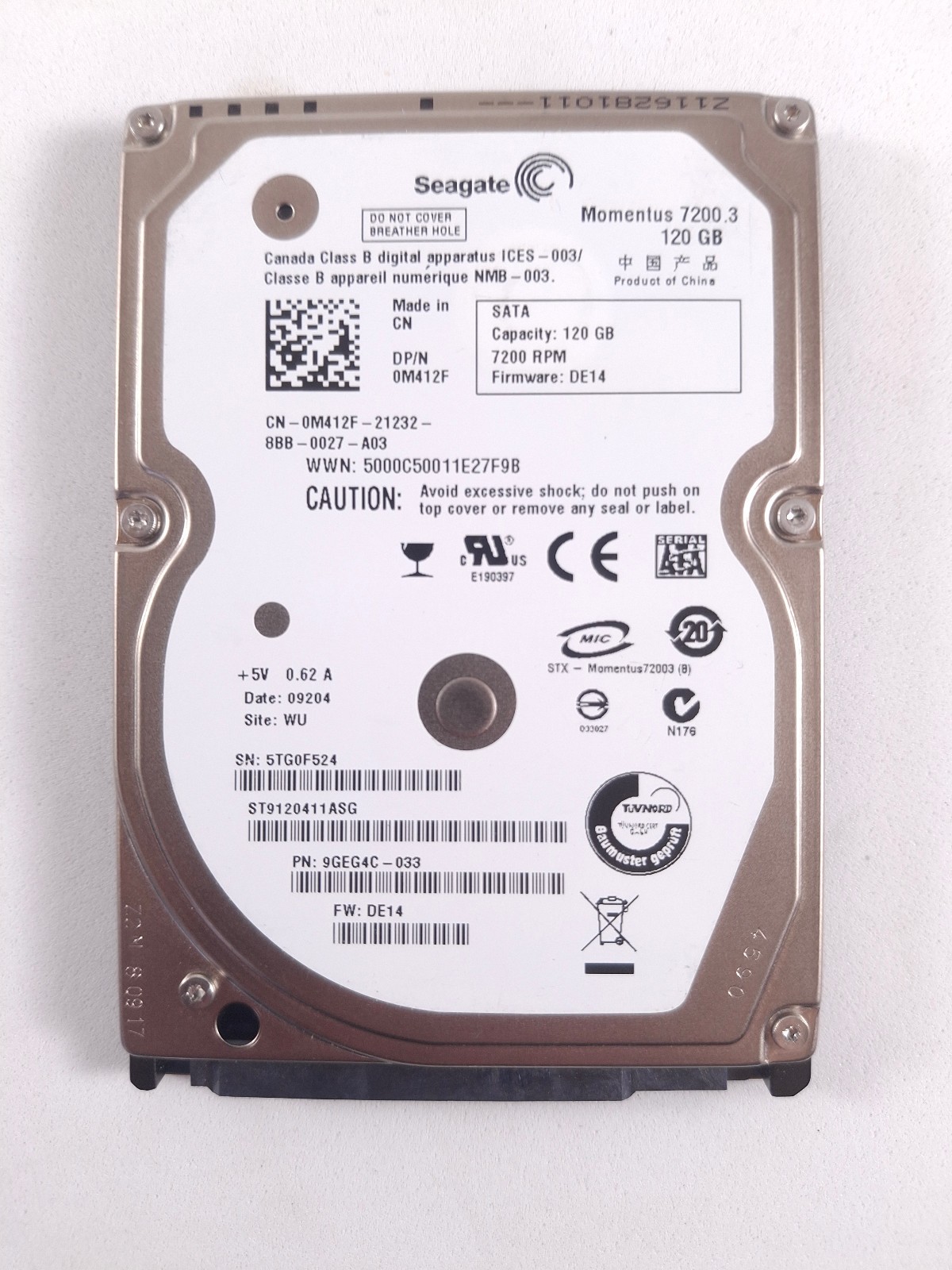 Seagate 120GB ST9120411ASG SATA 2.5 - (PCB 9GEG4C-033, DE14, 100513573 Rev B)