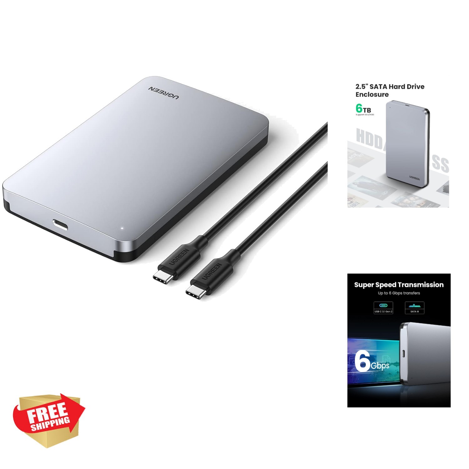 Multi-Compatible USB-C SSD Enclosure - Support 6TB Storage,  for Gaming & Backup