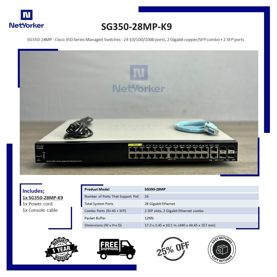 Cisco SG350-28MP-K9  28-port 2 Gig Ethernet  2 SFP POE Switch - Same Day Shipp