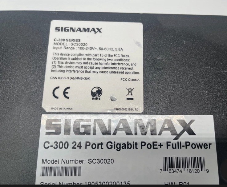 Signamax SC30020 C-300 24 Port Gigabit PoE+ Full Power Managed Ethernet Switch