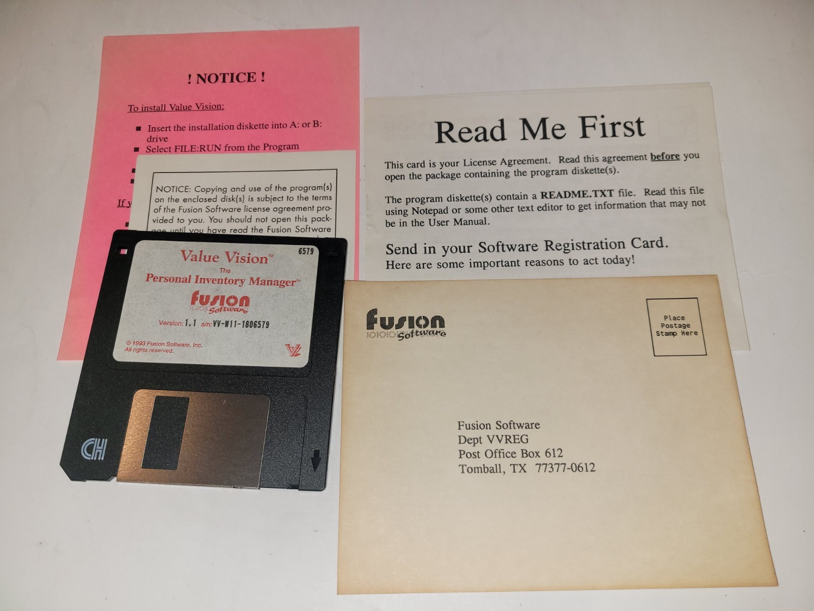 Fusion Software 3.5" Floppy Disk Value Vision Personal Inventory Manager v1.1