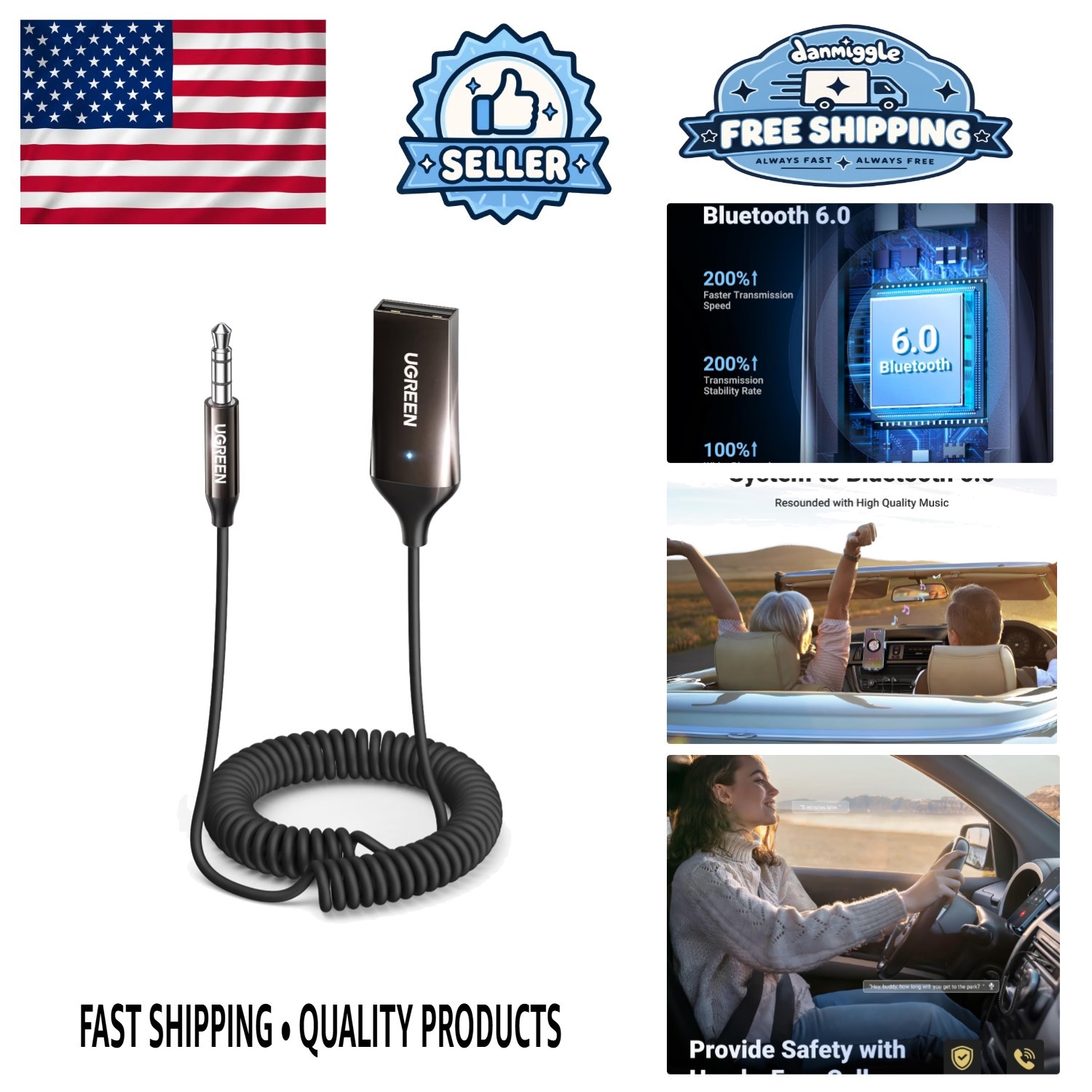 Durable Zinc Bluetooth 6.0 Car Adapter - Effortless Connection for Music & Calls
