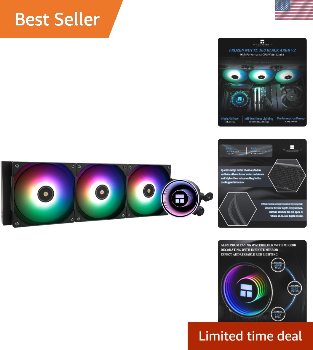 Elegant 360mm Black ARGB CPU Cooler - Silent Operation & Enhanced Cooling