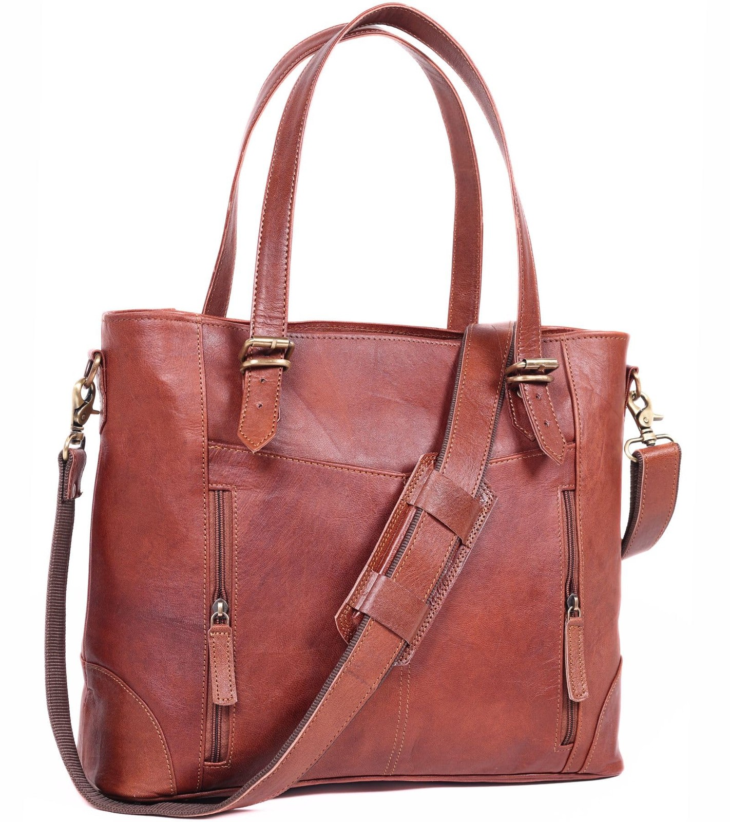 17-inch Large Leather Tote Bag for Women Genuine Brown Leather Laptop Bag wit...