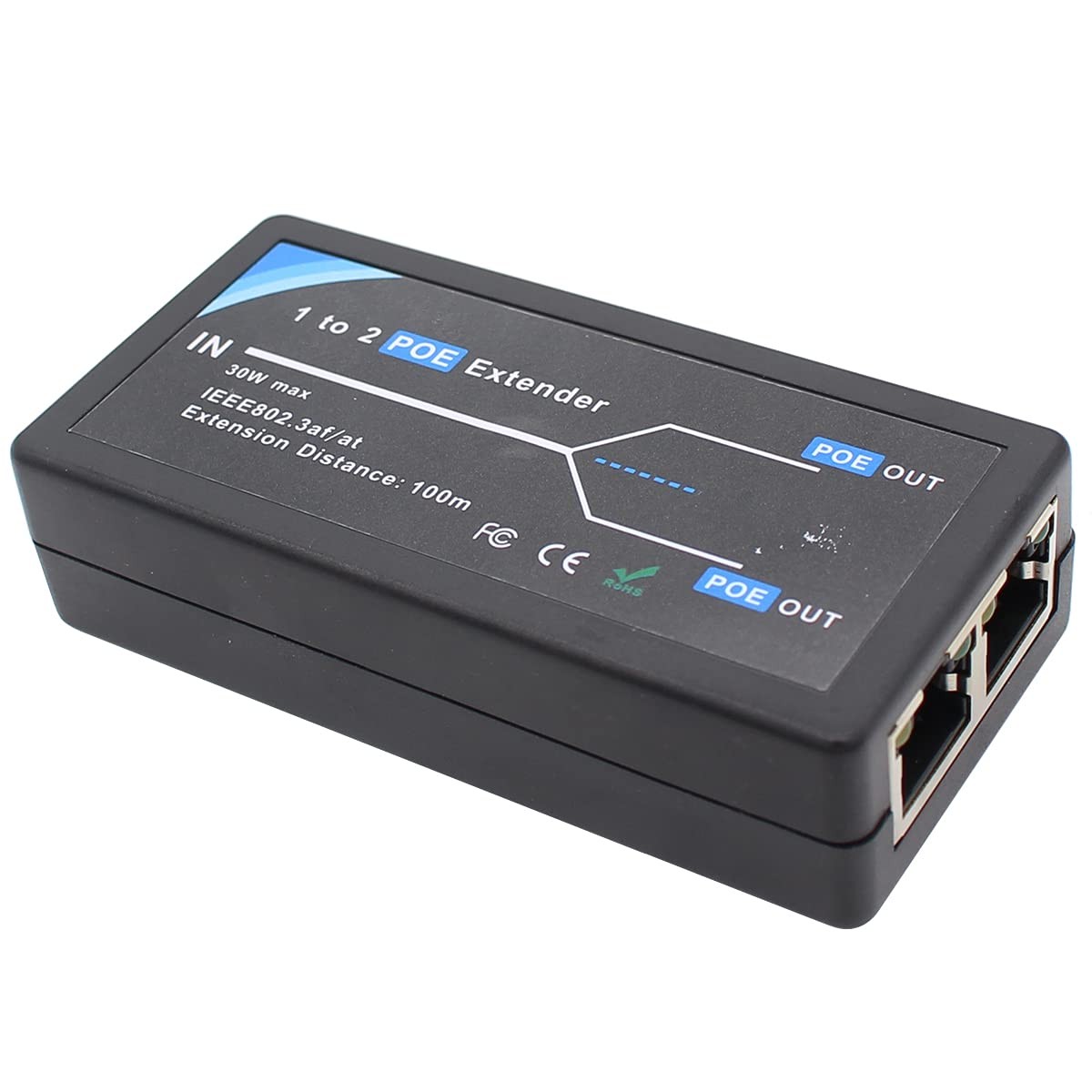 POE Extender 2 Port PoE-Powered PoE-sourcing ethernet Switch Repeater 100m 1 in