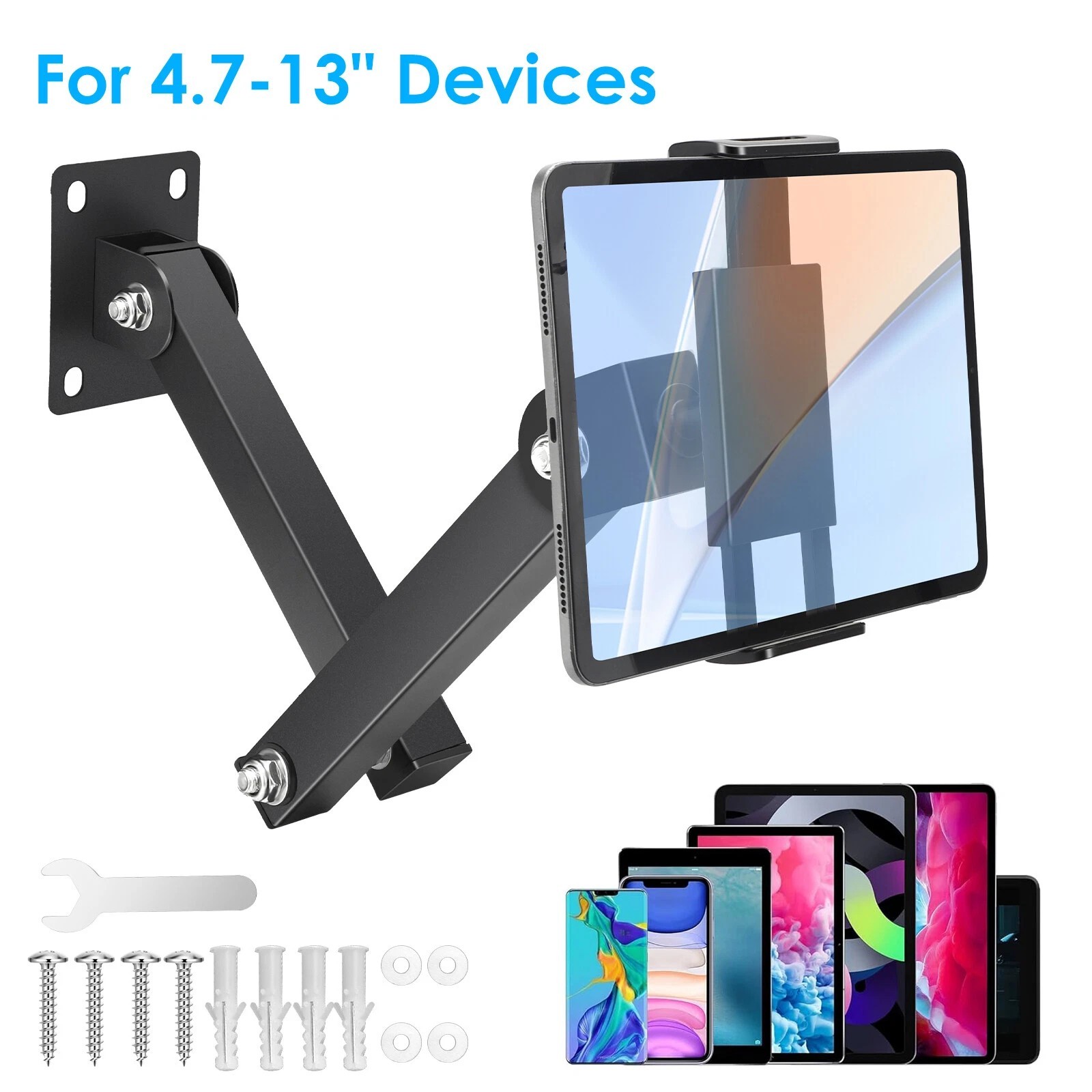 Tablet Phone Wall Mount 360° Rotating Foldable Holder for 4.7-13" iPad iPhone