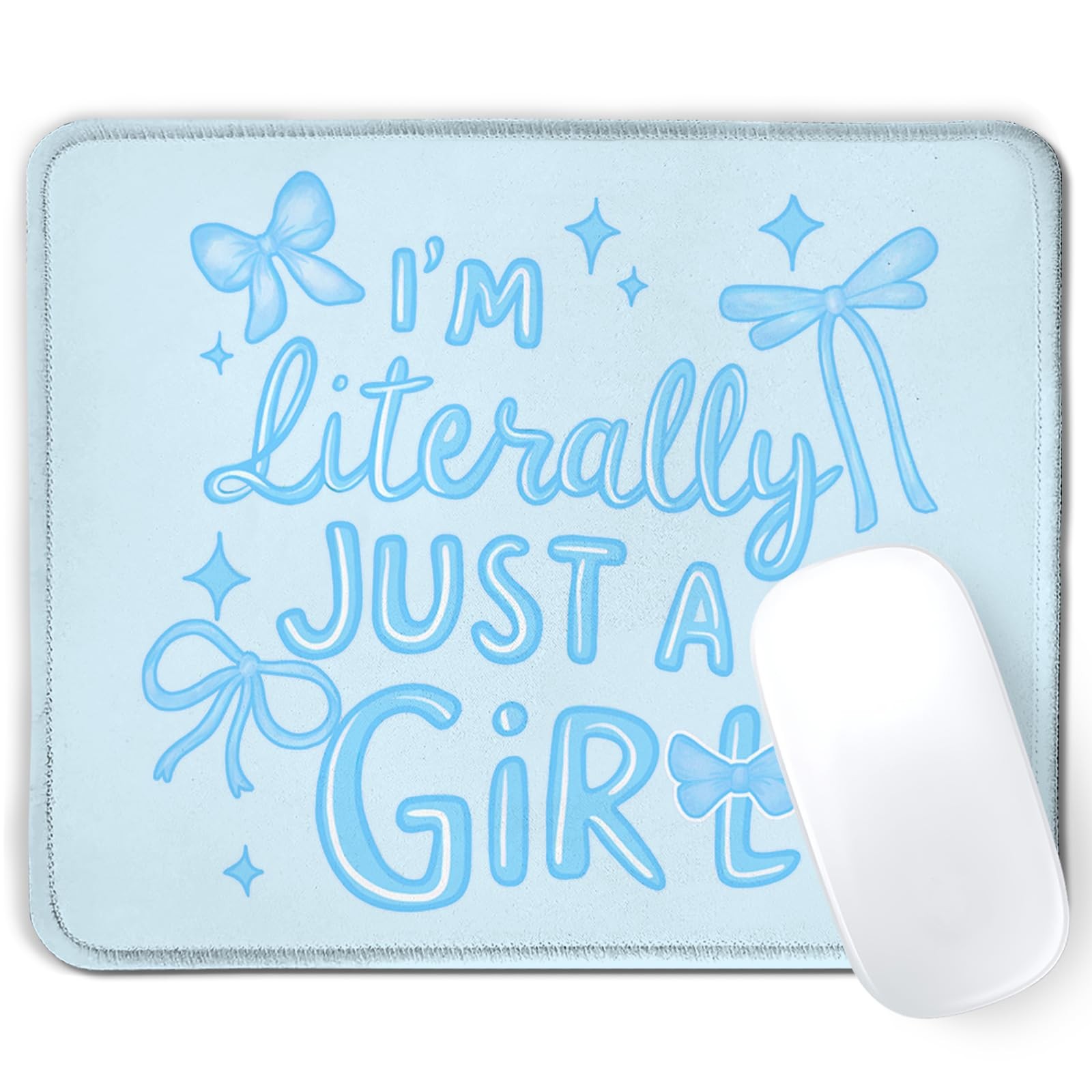 Coquette Blue Bow Mouse Pad, Girly Preppy Blue Mousepad Mouse Mat with Non-Sl...