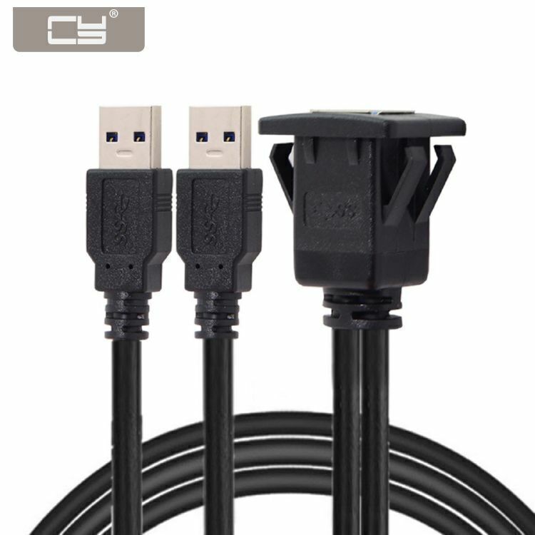 Jimier Dual USB 3.0 Extension Latch Mount Car AUX Cable 1m Waterproof USB3.0