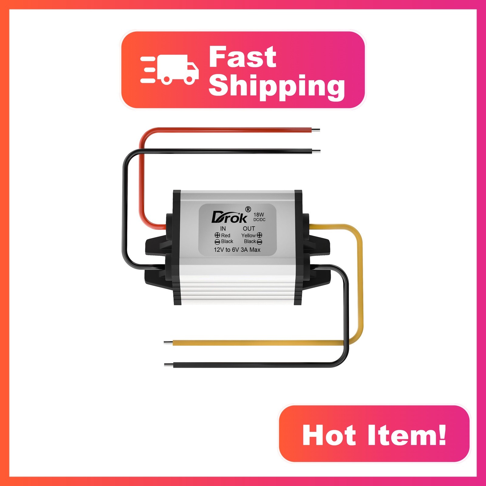 DROK 12V-6V 3A 18W Step Down Buck Converter Waterproof