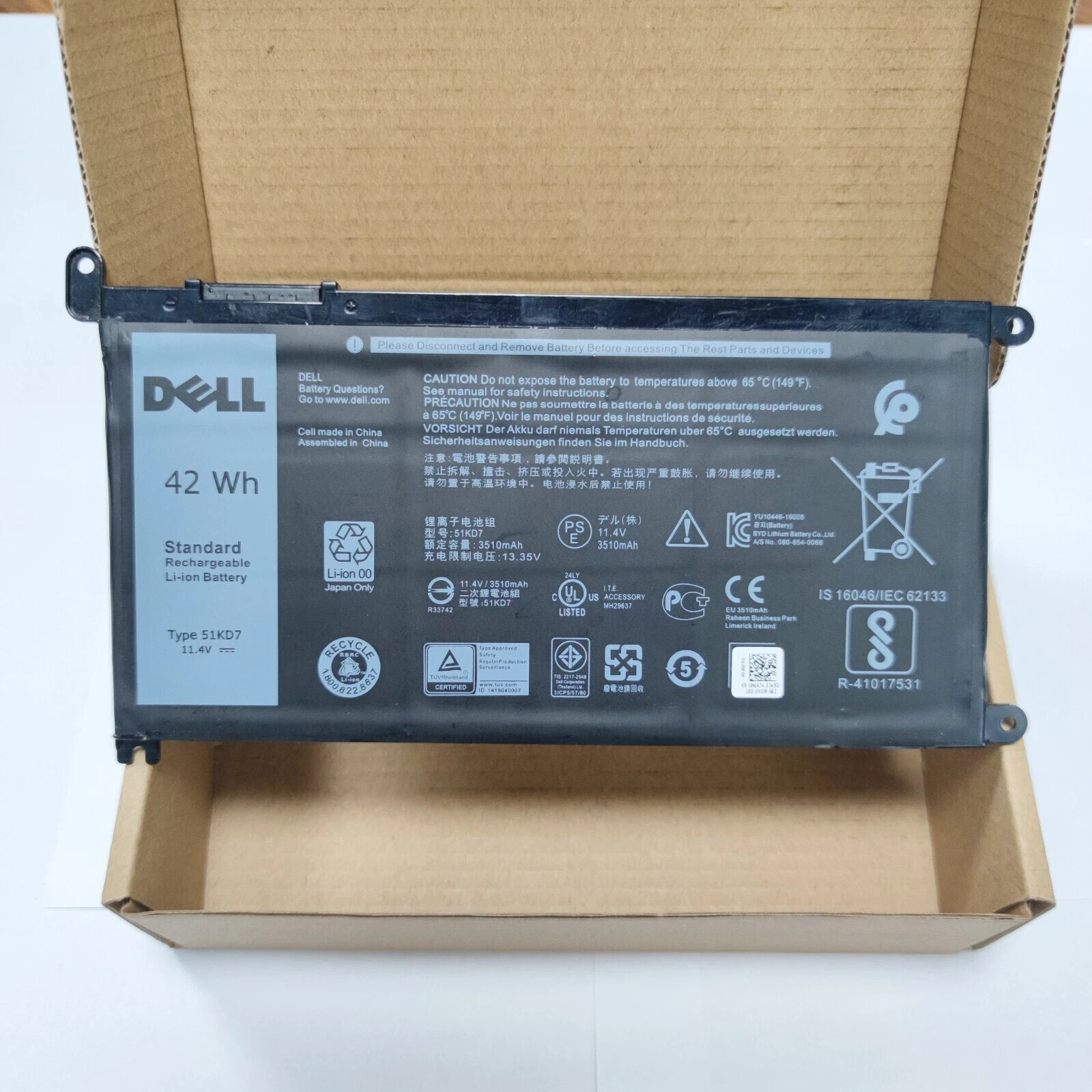 OEM Genuine 42Wh 51KD7 Battery For Dell Chromebook 11 3100 3180 3189 5190 FY8XM