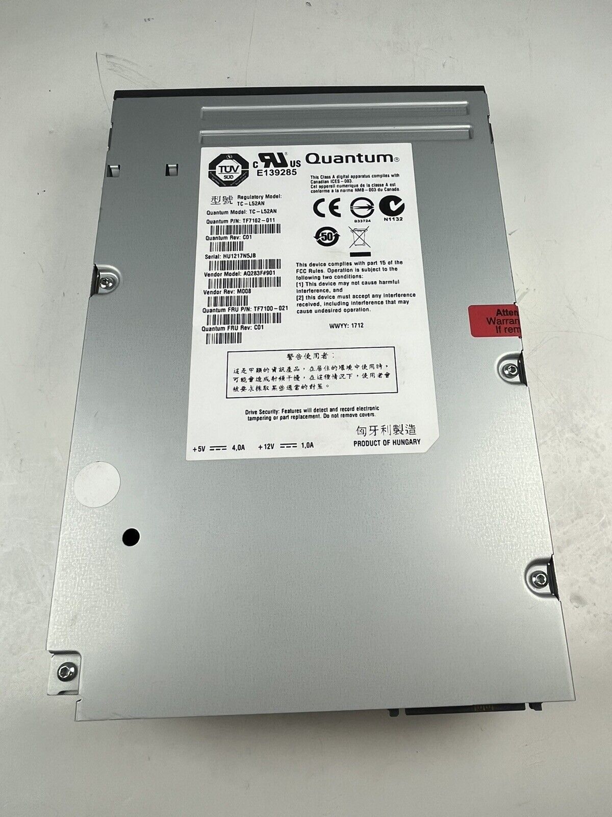 QUANTUM TC-L52AN Quantum LTO-5 internal SAS Tape Drive Module LTO5