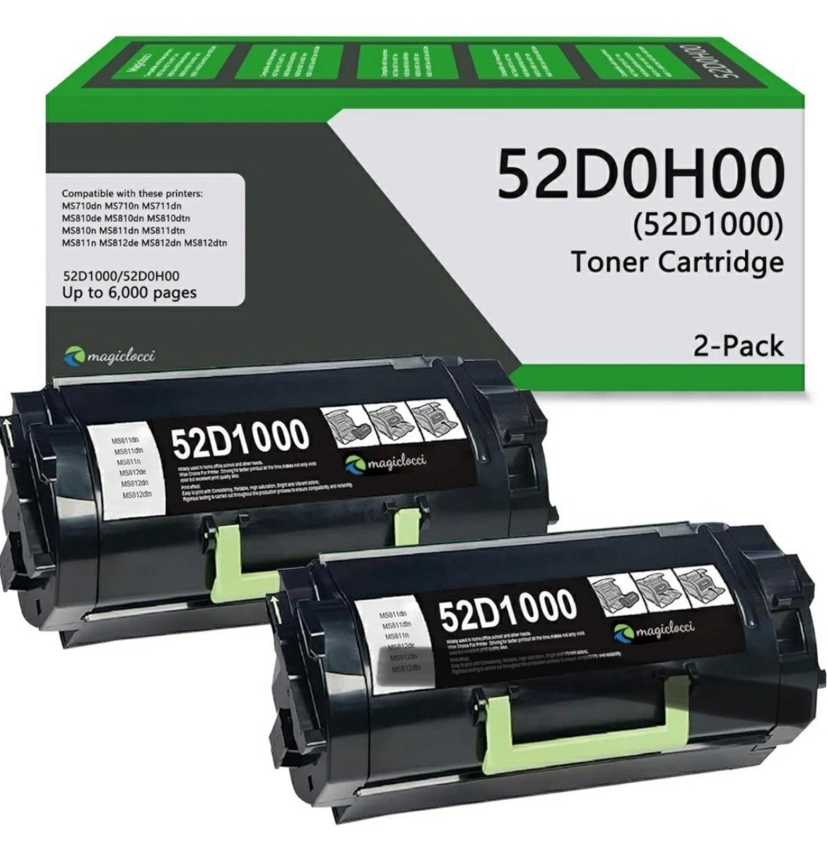 Lexmark 52D1000 Black High Yield Toner Cartridge, 2 Pack, 6,500 Pages