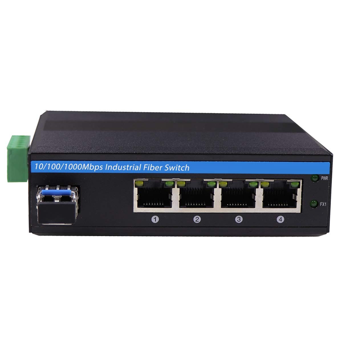 Harsh Outdoor 5-Port Gigabit Ethernet Fiber Converter, Industrial DIN-Rail Ne...