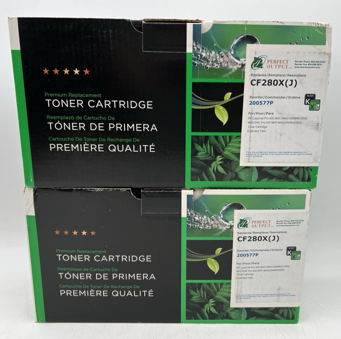 (2) PERFECT OUTPUT INK TONER CF280X(J) BLACK EXTENDED LIFE FACTORY SEALED BAGS