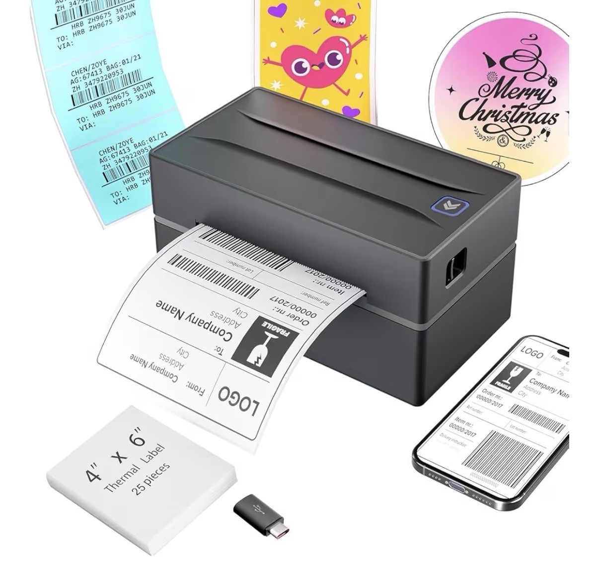 NullTonex Thermal Shipping Label Printer 4x6 Bluetooth USB w/ 25 Labels New 
