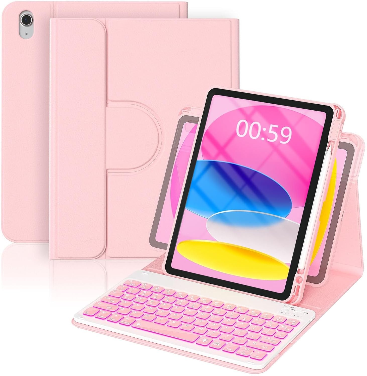 Case for iPad A16 11th & 10th Generation with 7-Color Backlit Keyboard & 360° Co