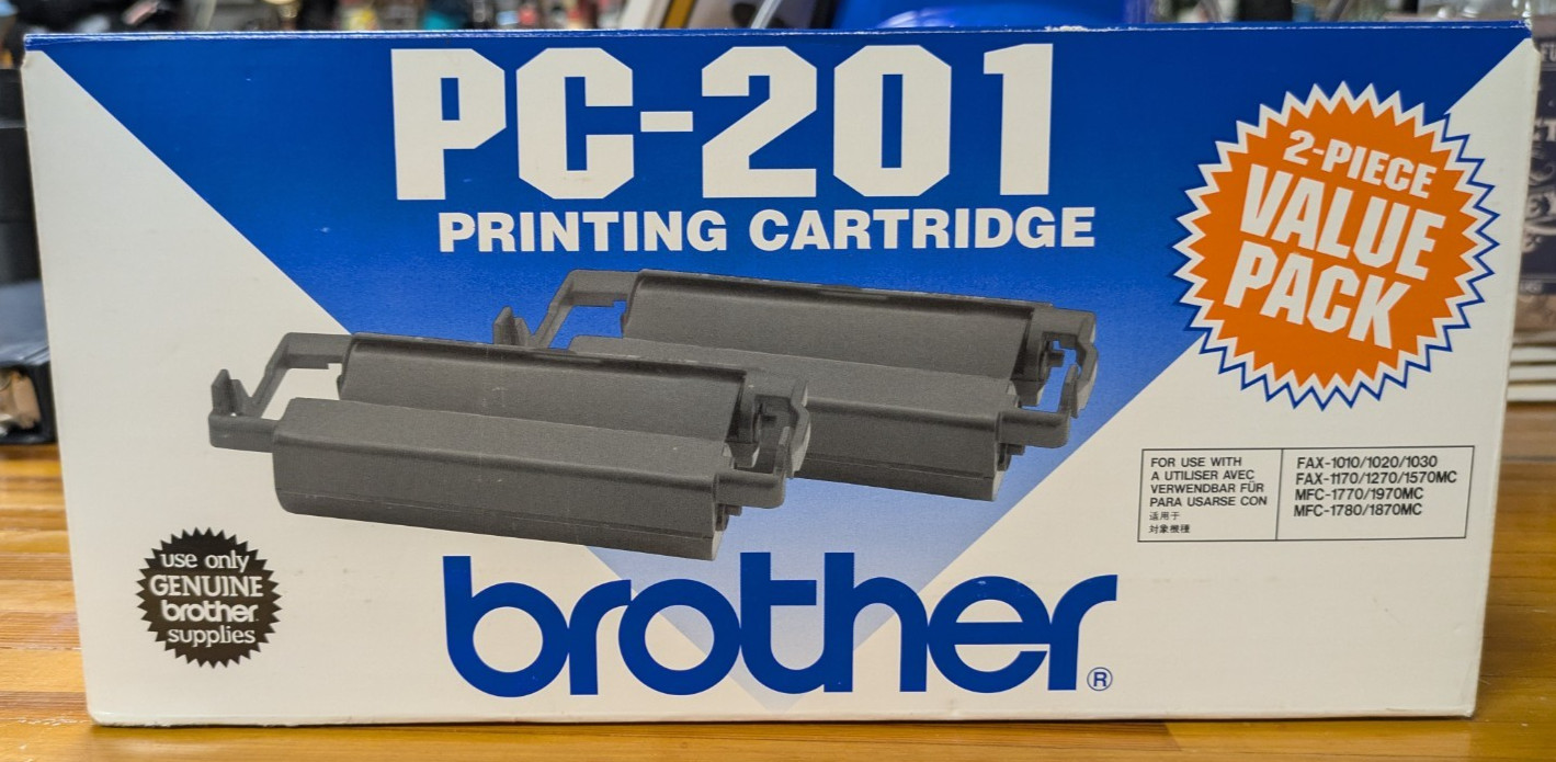 OEM Brother PC-201 Genuine Original Black Thermal Transfer Cartridge FAX 2 Pack