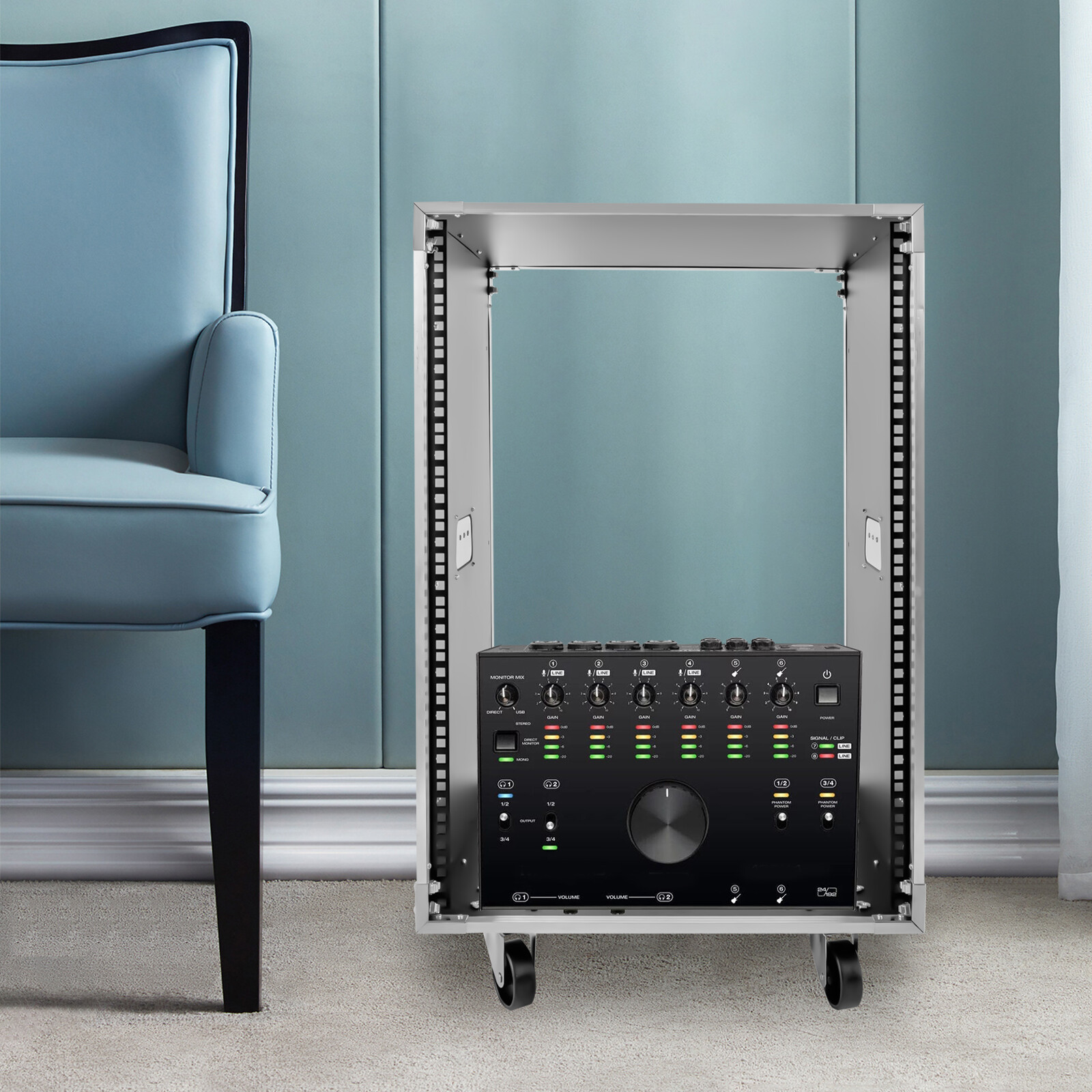 16U Server Rack Open Frame Rolling Network Data Rack 19 inch With Casters 4 Post