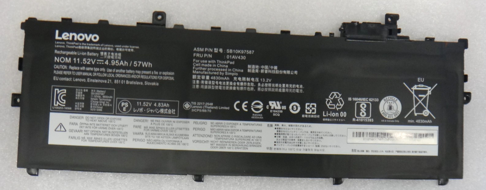 Genuine Lenovo Thinkpad X1 Carbon 5th / 6th Gen Laptop Battery SB10K97587