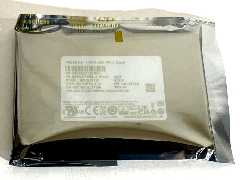 Samsung PM9A3 7.68TB SSD 2.5" PCIe Gen4 U.2 NVME MZQL27T6HBLA-00BAL Genuine