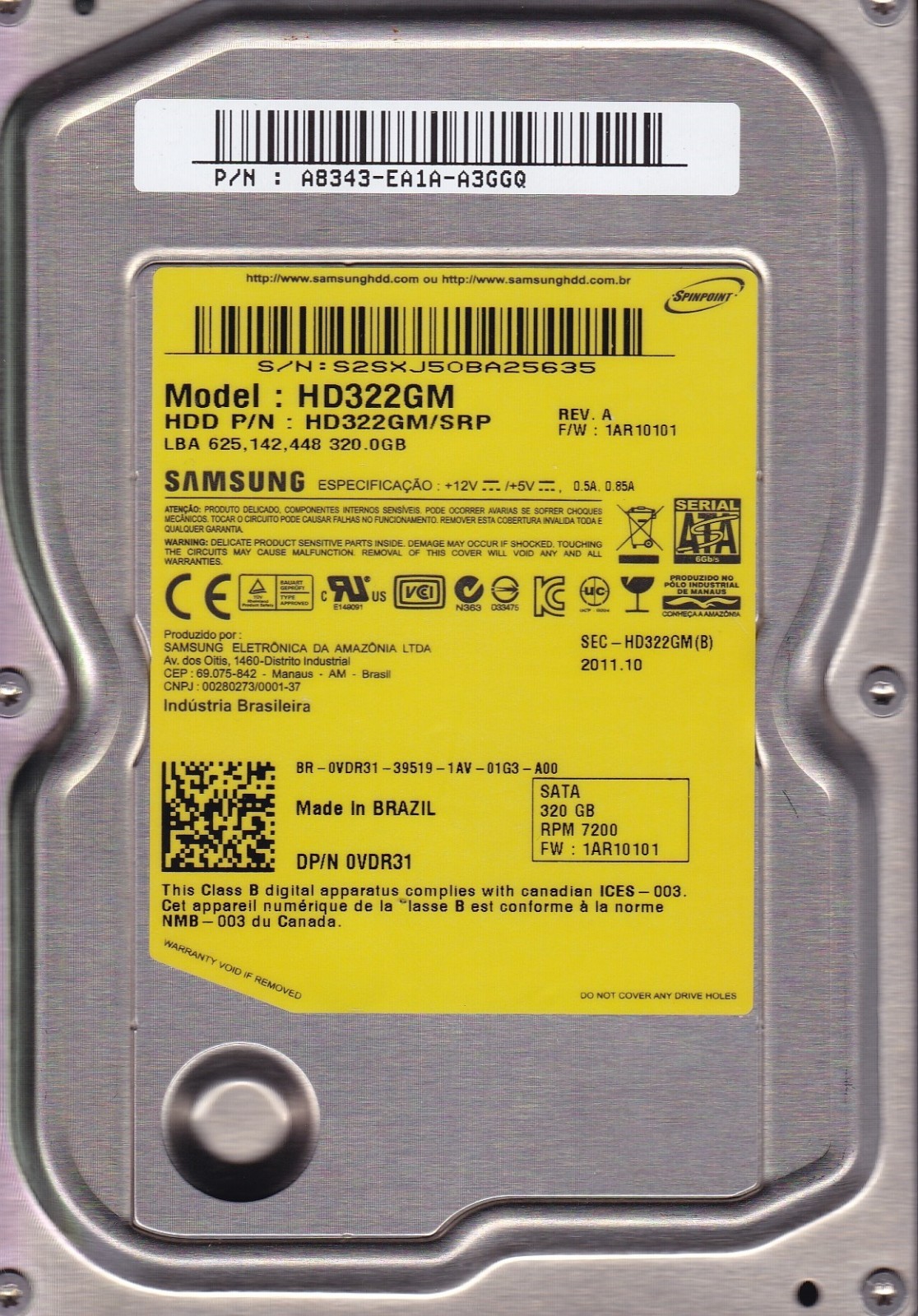FOR DATA RECOVERY SAMSUNG HD322GM pn: A8343EA1AA3GGQ  320GB 3.5" BAD SECTOR 2610