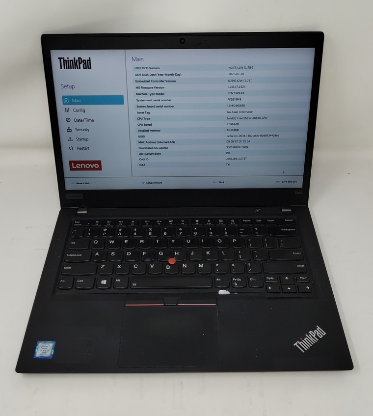 LENOVO ThinkPad T490 PC Laptop Intel I7-8665U 16GB 128GB SEE NOTES
