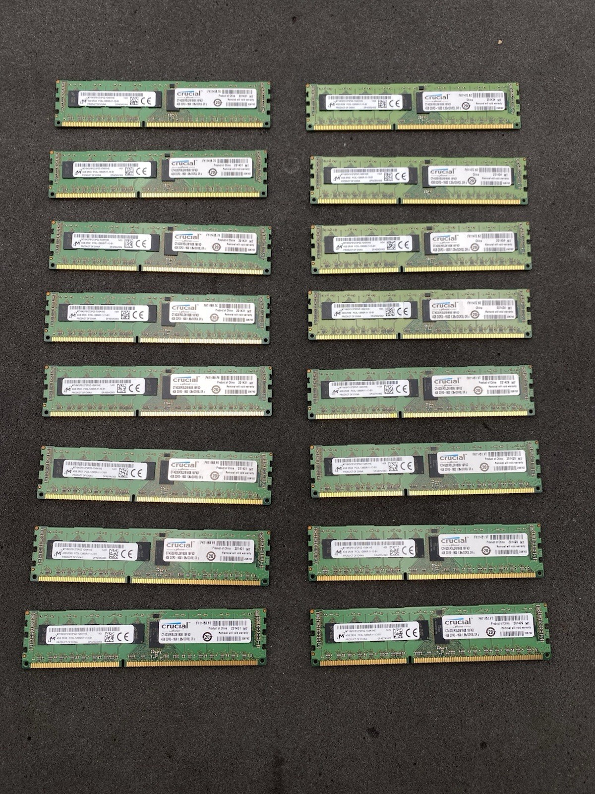 Lot of 16 Micron 4GB DDR3-1600 PC3-12800R MT18KSF51272PDZ-1G6K1HE