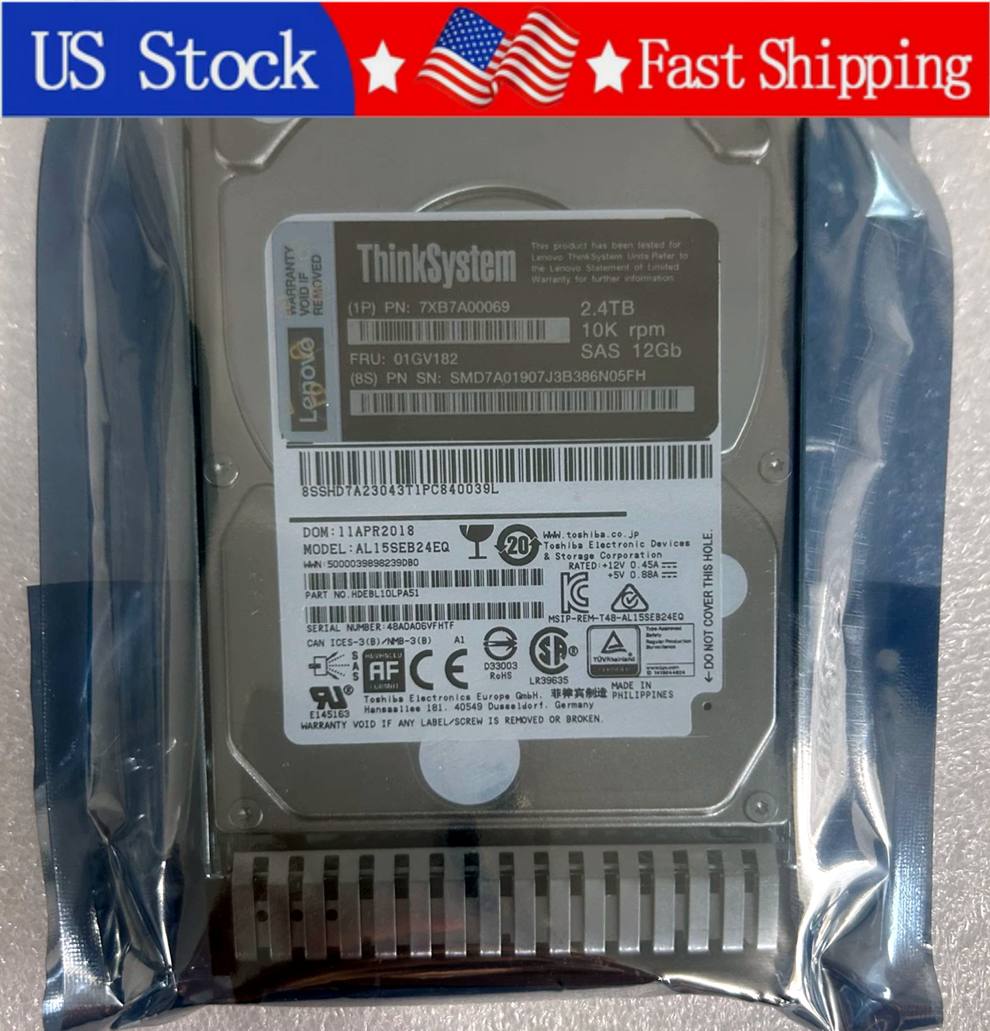 New Lenovo 7XB7A00069 01GV182 ThinkSystem 2.5" 2.4TB 10K SAS 12Gb Hard Drive