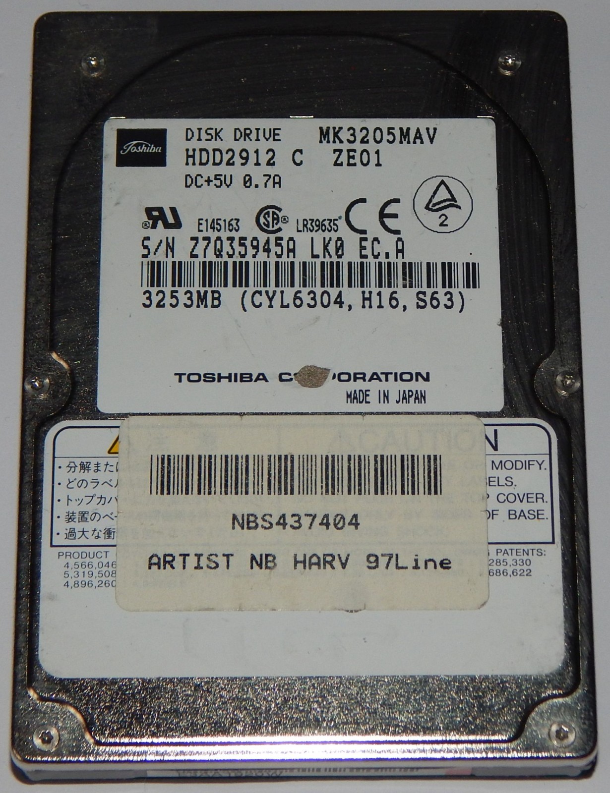 Toshiba MK3205MAV 3253MB 3.2GB 44pin IDE 2.5" HDD Hard Drive 3 3.2GB Hard Disk