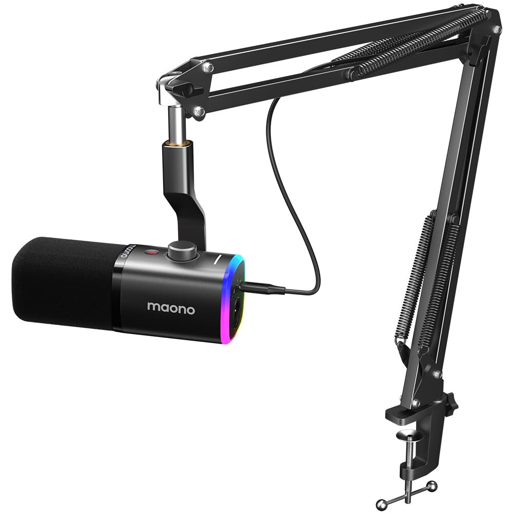 MAONO XLR/USB Gaming Microphone for PC, Dynamic Computer Mic Medium, Black