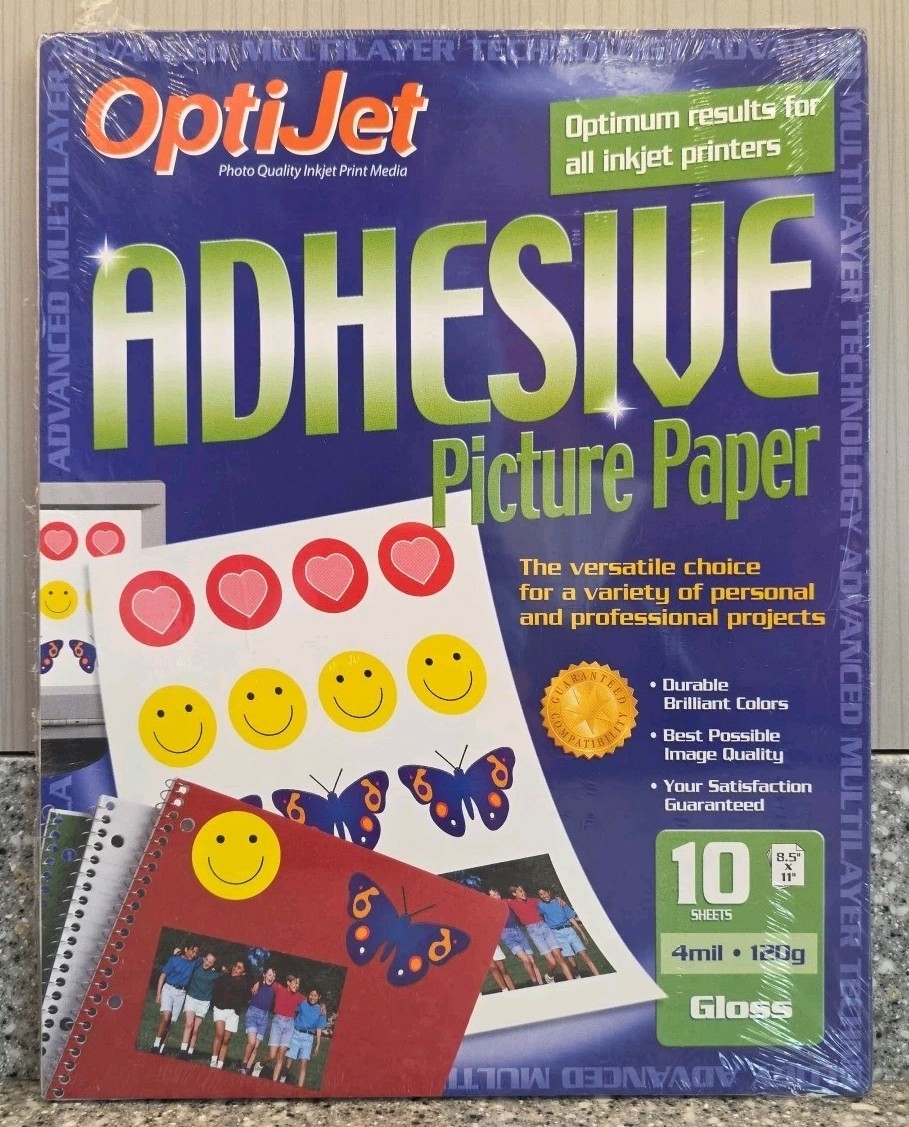 Optijet Adhesive Picture Paper 10 Sheets 8.5×11" 4mil 120g Gloss Sealed