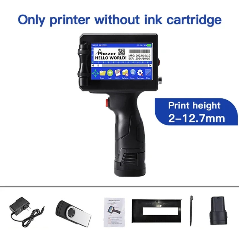 12.7/25.4mm Label Printer Handheld Inkjet Printer QR Bar Batch Code Date Number 