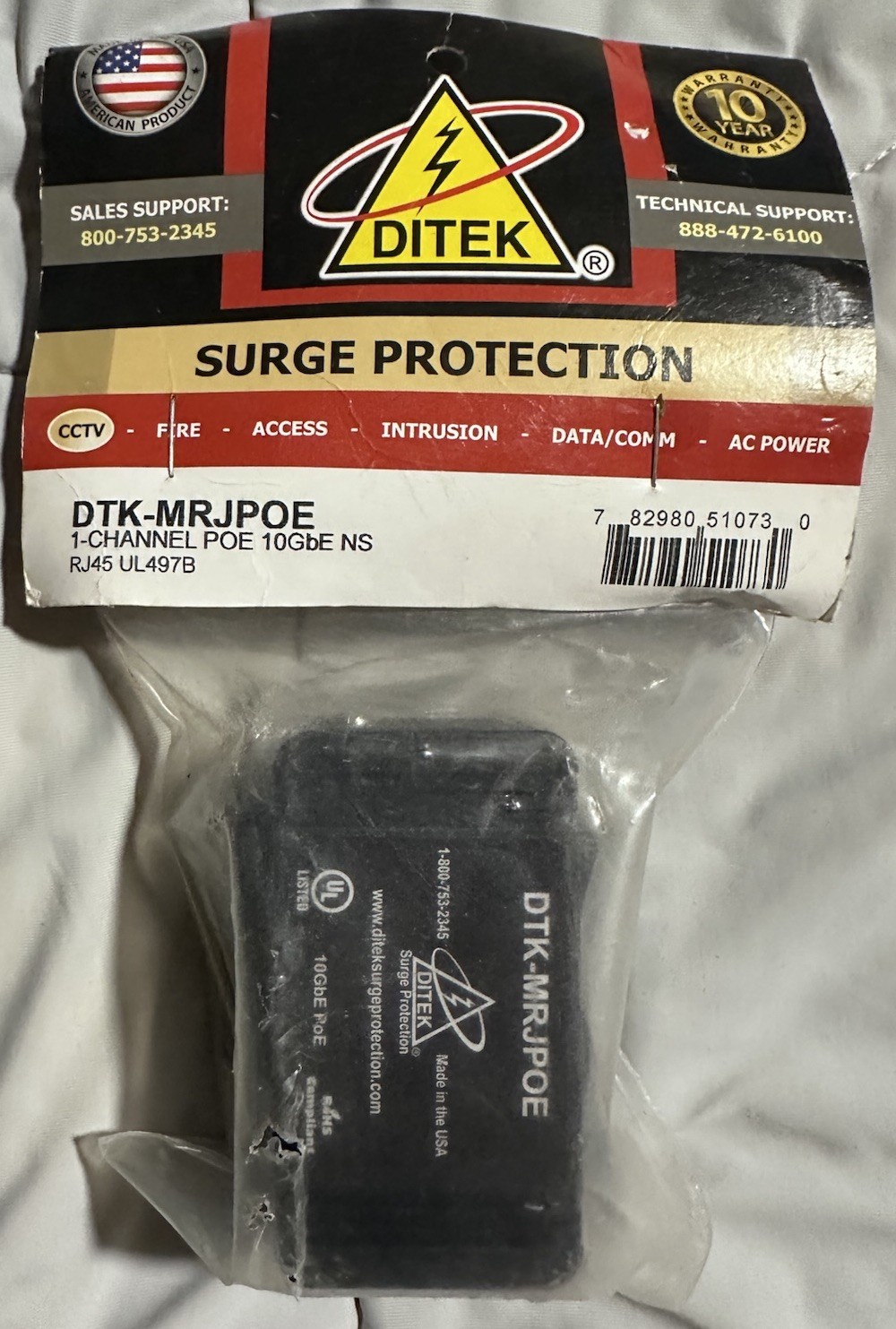 NEW Ditek DTK-MRJPOE 1-Channel POE 10Gbe NS Surge Protector