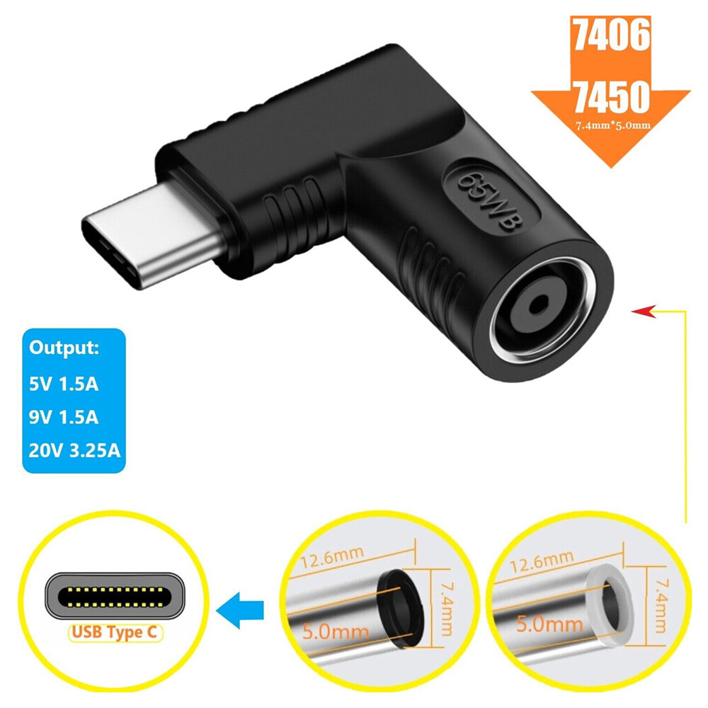 Lot Laptop Charger TO USB Type C 65W Adapter Converter 7406 / 7450 For HP/Dell