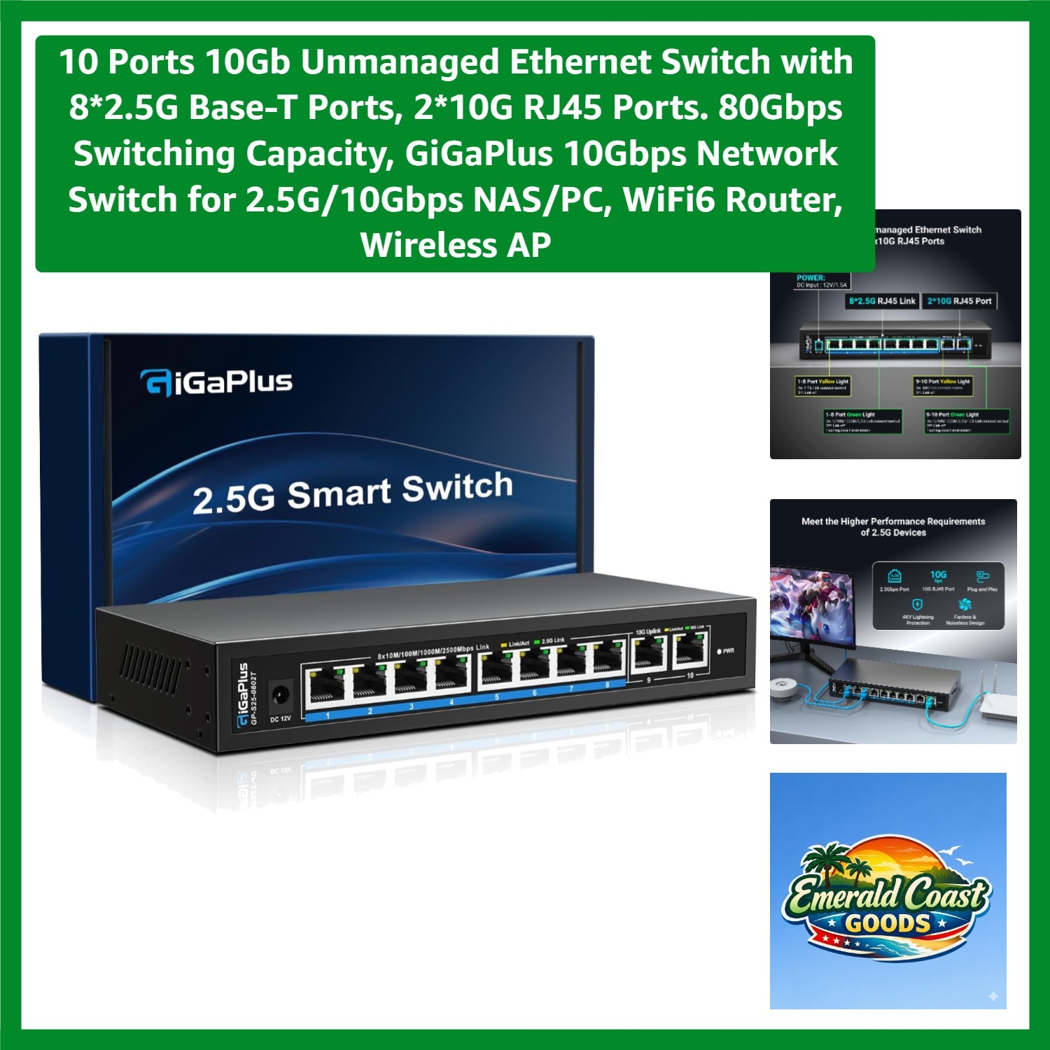 Unmanaged 10Gb Ethernet Switch with 2.5G Bases & 10G Uplinks for Fast Networking
