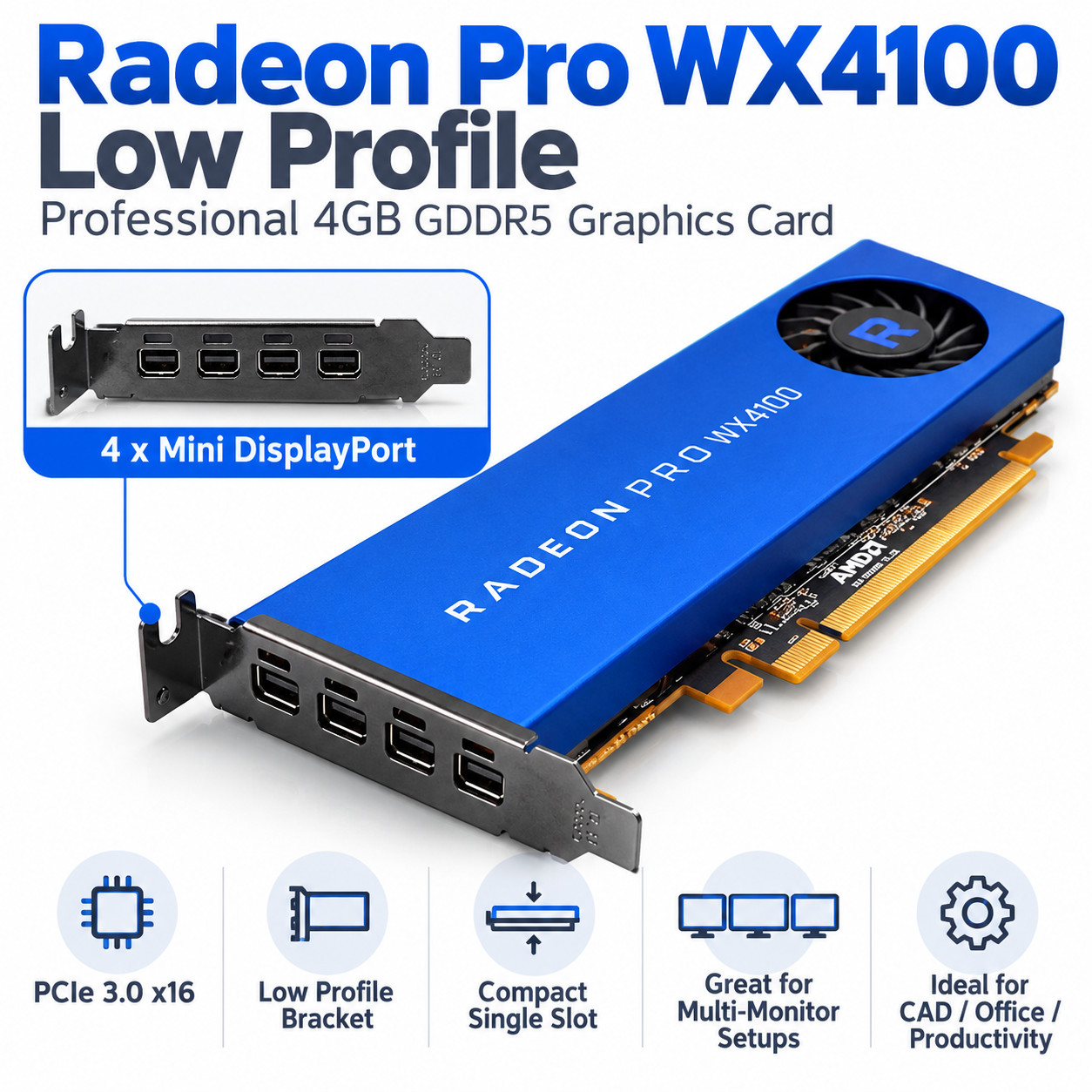 Dell AMD Radeon Pro WX4100 4GB GDDR5 Low Profile GPU 4x Mini DP DP/N 0HFXTY