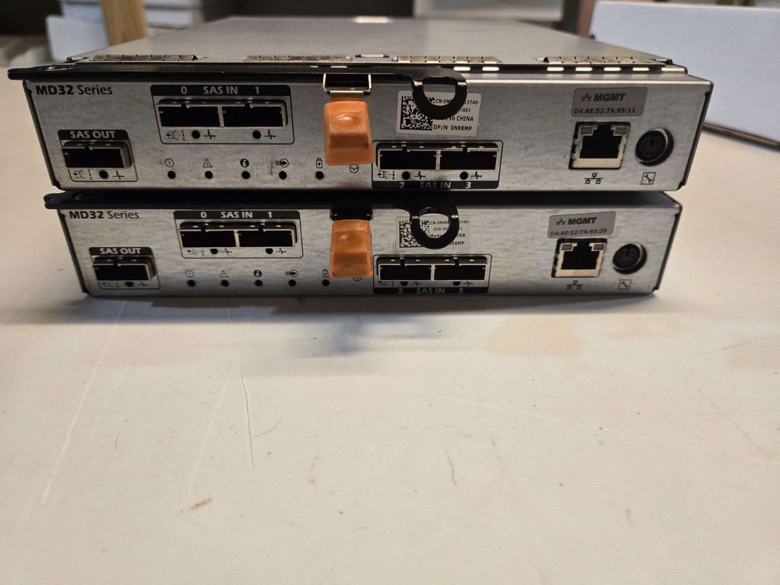 2 X Dell E02M PowerVault MD3200/ MD32 SAS RAID Controller and E01M 6GB SAS MD12