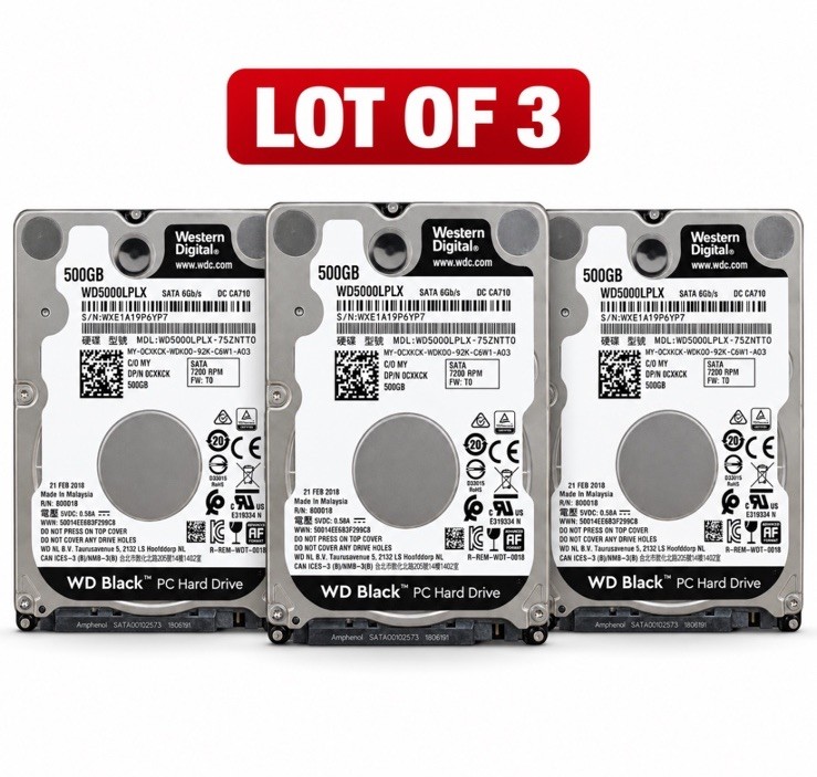 Western Digital WD Black 500GB WD5000LPLX 7200RPM 2.5” SATA HDD Lot of 3 Tested